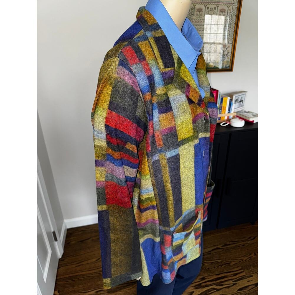 Parsley & Sage Multicolor Grid Pattern Knit Jacket Blazer Pockets Lagenlook